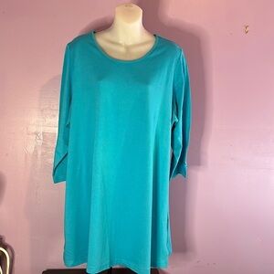 Denim & Co. Women’s 100% Cotton Top Aqua Blue 3/4 Sleeve Size 1X Casual Tee